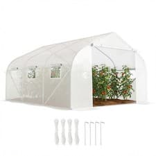 Image of Outsunny Walk-In Polytunnel Greenhouse w/ Roll Up Door Windows, 4.5x3x2 m White