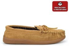 Image of Mens Real Suede Moccasin Slippers Genuine Leather Moccasins Rubber Sole Sand