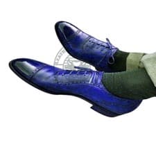 Image of Classic Blue Quarter Brogue Premium Quality Balmoral Leather Men_s Shoes