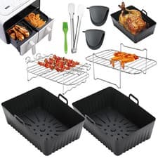 Image of 8PCS Air Fryer Rack & Grills Steel Baking Pot Dual Silicone Basket Accessories.