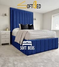 Image of High Headboard Panel Bed Upholstered Bed Double King Super King in Plush Velvet