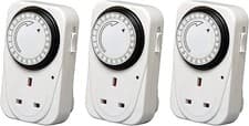 Image of Plug In Timer 24 Hour White 3 Pack 3 Pin Plug Mains Timer With Switch