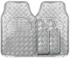 Image of Silver Heavy Duty Checker Plate Metallic Rubber Interior Car Floor Mats Set
