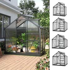 Image of Polycarbonate Walk-In Garden Greenhouse Aluminium Frame Slide Door Window