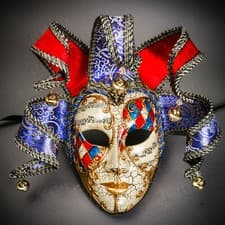 Image of Blue Red Classic Jester Musical Joker Full Face Venetian Masquerade Party Mask