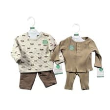 Image of Little Planet Carters Unisex Baby 3M Set 2 Long Sleeve Tops & Pants Organic Tan