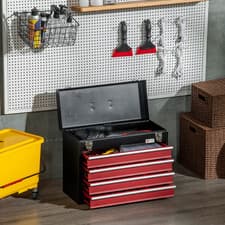 Image of 4 Drawer Tool Chest Lockable Metal Tool Box Portable Storage Cabinet Red & Black