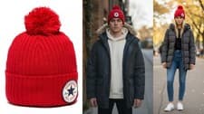 Image of Converse Red Ribbed Pom Pom Beanie Adult Unisex One Size 410886-660