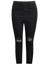 Image of Ladies Black Distressed Ripped Knee Skinny Jeggings - Plus Size 16 to 24