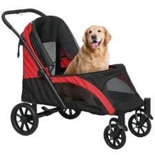 Image of PawHut Foldable Pet Stroller for Large Dogs, Red/Black