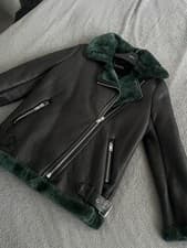 Image of Black coat with Green Faux Fur trim from Next size 10 petite New Without Tags