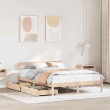 Image of Bed Frame with Drawers 140x200  Solid Wood Pine K7I3