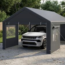 Image of Carport 586 x 305 cm Heavy-Duty Car Canopy with Roll-Up Ventilated Windows Grey