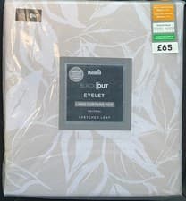 Image of Dunelm Cotton Sketched Leaf Natural/Taupe Blackout Curtains 66"x54", 66"x72"Pair