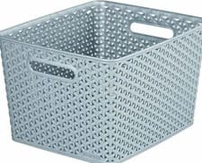 Image of Storage Basket Box Plastic Curver My Style 18Lt Vintage White & Grey Rectangular