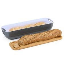 Image of Bread Bin with Bamboo Lid/Chopping Board Handles 40 x 12.2 x 8.5 cm Grey