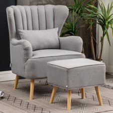 Image of Velvet Occasional Accent Armchair Footstool Modern Shell Back Lounge Chair Sofa