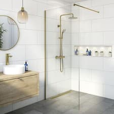 Image of Wet Room Shower Screen 1000mm - 8mm Thick Glass Brushed Brass Bathroom