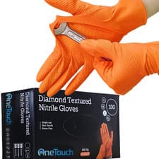 Image of Diamond Textured Nitrile Gloves Orange Food Grade, Mechanic, Industry & Cleaning
