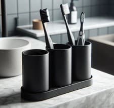 Image of Design Toothbrush Holder Set with 3 Cups, Bathroom Organiser (DEL-0035)