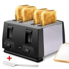 Image of Black Toaster - 4 Slice - Variable Browning - Defrost - Reheat - Extra Wide Slot