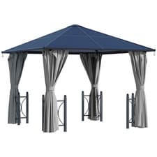 Image of Outsunny 3x3(m) Hardtop Gazebo with Polycarbonate Roof, Netting and Curtains