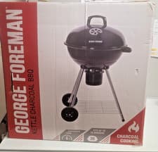 Image of George Foreman Charcoal BBQ Kettle Barbecue Portable with Wheels Black GFKTBBQ