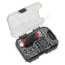 Image of Sealey Premier Fine Tooth Stubby Ratchet Screwdriver Socket & Bit Set 24pc