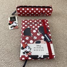 Image of New Disney Minnie Mouse A5 Lined Notebook & Red & White Spotty Pencil Case