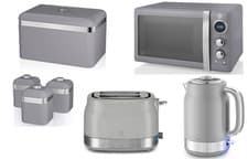 Image of Swan Retro Revive Grey Jug Kettle 2 Slice Toaster Microwave Breadbin & Canisters