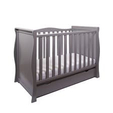 Image of Baby Willow Grey Sleigh Cot / Mini Cot Bed Drawer optional mattress 120x60x10cm