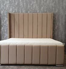 Image of Hilton Wing Naple Fabric Upholstered Bed Frame with slats 4'6 Double 5 King Size