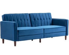 Image of Convertible Sofa Futon Velvet-Touch Tufted Couch Comfort Seat Bed Blue