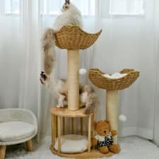 Image of Wood Cat Tree Cat Tower for Indoor Cats w/Scratching Post Perches Hammock Condo