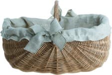 Image of Indoor Wicker Log Basket with Handle, Rustic Jute Liner, Spacious Firewood Holde