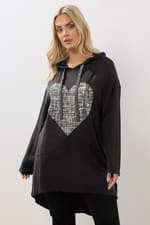 Image of Yours Curve Women's Plus Size Heart Print Longline Hoodie