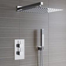 Image of Concealed Thermostatic Shower Mixer Valve | Thin Overhead | 2 Way 2 Handles