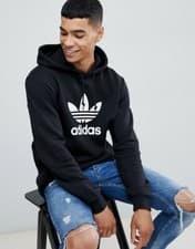 Image of Adidas Trefoil Logo Mens Relaxed Fit Hoodie With Zip Pockets Black Size XL Bnwt