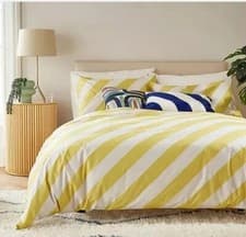 Image of Duvet Bedding Set + STORAGE BAG Candy Stripe Cotton DOUBLE 200 TC RRP £39 NEW