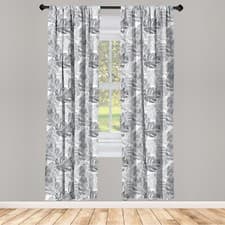 Image of Tropical Curtains 2 Panel Set Exotic Leaves Silhouettes