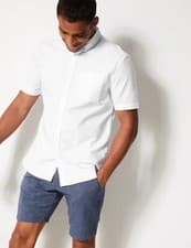 Image of Mens Casual Shirt White Oxford Short Sleeve Regular Fit (M) - Amazon Essentials