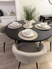 Image of Modern Black 120cm Round 4 /6 Seater Dining Table Only