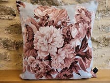 Image of Sanderson Review Traditional Floral Linen & D G Duck Egg Velvet Cushion Cover