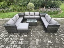 Image of Fimous Outdoor Rattan Garden Furniture Set Patio Sofa Set with Coffee Side Table