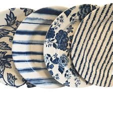 Image of Modern Southern Home Salad Plates 4 Melamine Blue Floral 8.5 inch Set of 4 New