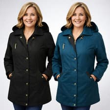 Image of Ladies Hooded Rain Jacket Waterproof Parka Coat with Zip Pockets Sizes 10-24