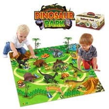 Image of SOKA Dinosaur Jurassic Toy Figure Set with Activity Play Mat & Trees for kids