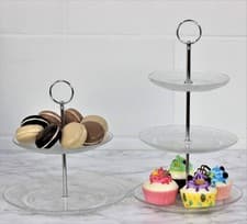 Image of Set of 2 & 3 Tier Round Clear Glass Cake Food Serving Platter Display Stand Rack