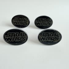 Image of Star Wars Logo Drawer Cabinet Knobs Pulls Black Yellow Oval 2 1/4" Set of 4 NEW