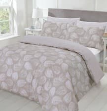Image of NightComfort Leaves Printed Polycotton Duvet Cover with Pillowcase, Beige